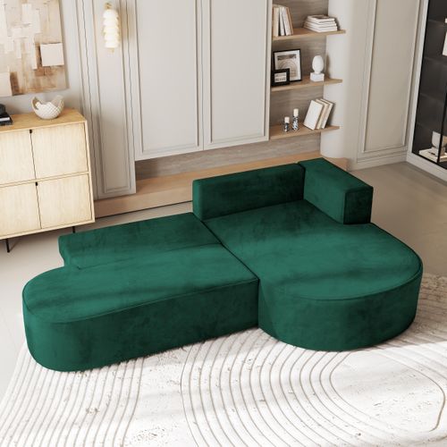 Canapé D'angle Cortio Vert Sapin En Velours Avec Fonction De Couchage