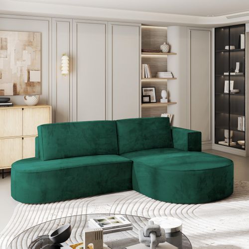Canapé D'angle Cortio Vert Sapin En Velours Avec Fonction De Couchage