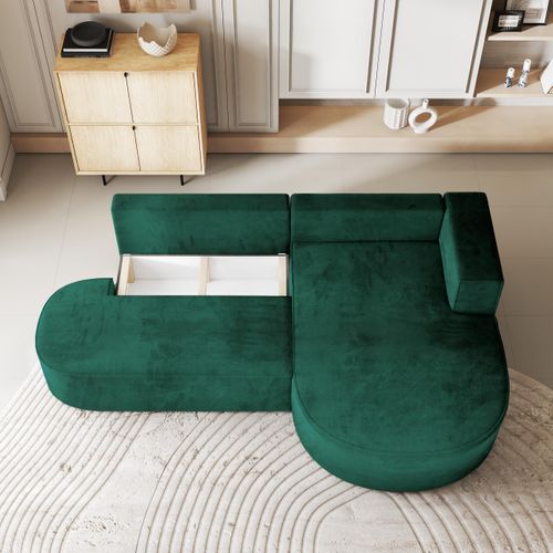 Canapé D'angle Cortio Vert Sapin En Velours Avec Fonction De Couchage