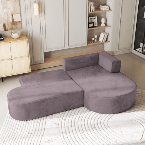 Canapé D'angle Cortio Violet En Velours Avec Fonction De Couchage