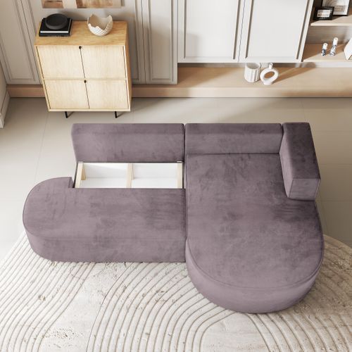Canapé D'angle Cortio Violet En Velours Avec Fonction De Couchage