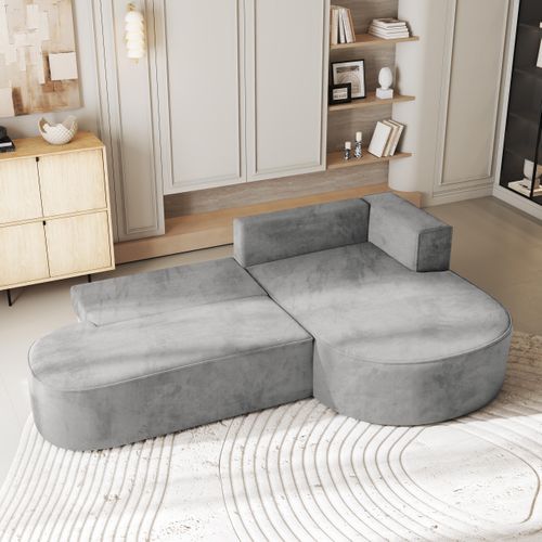 Canapé D'angle Cortio Gris Clair En Velours Avec Fonction De Couchage