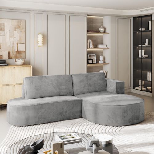 Canapé D'angle Cortio Gris Clair En Velours Avec Fonction De Couchage