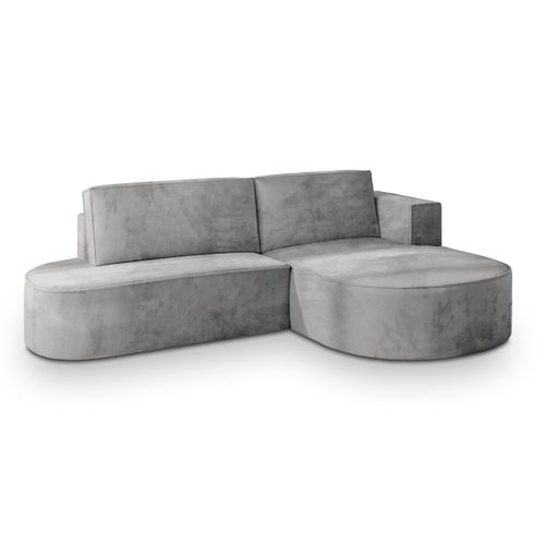 Canapé D'angle Cortio Gris Clair En Velours Avec Fonction De Couchage