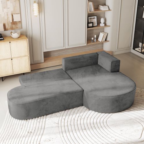 Canapé D'angle Cortio Gris En Velours Avec Fonction De Couchage