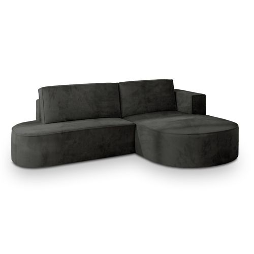 Canapé D'angle Cortio Noir En Velours Avec Fonction De Couchage