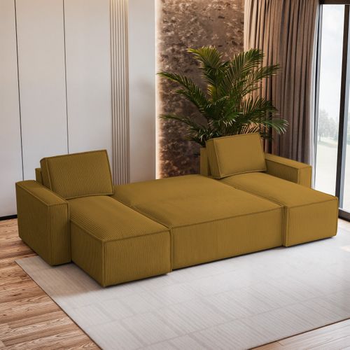 Canapé D'angle Pesano Jaune En Velours Côtelé Avec Fonction De Couchage