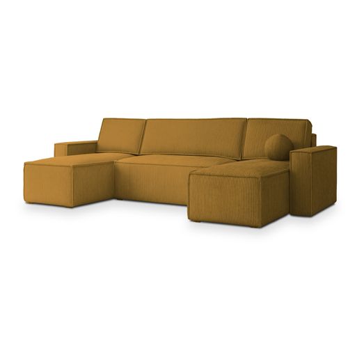 Canapé D'angle Pesano Jaune En Velours Côtelé Avec Fonction De Couchage