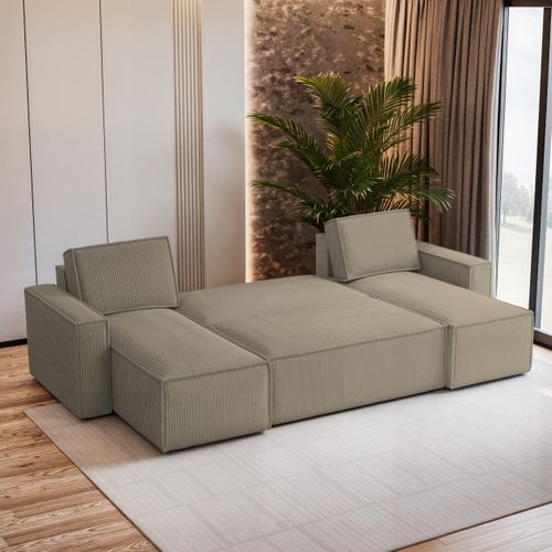 Canapé D'angle Pesano Beige En Velours Côtelé Avec Fonction De Couchage