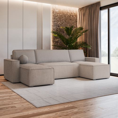 Canapé D'angle Pesano Beige En Velours Côtelé Avec Fonction De Couchage