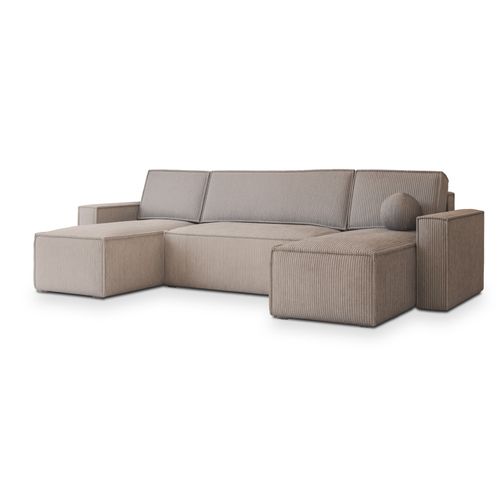 Canapé D'angle Pesano Beige En Velours Côtelé Avec Fonction De Couchage