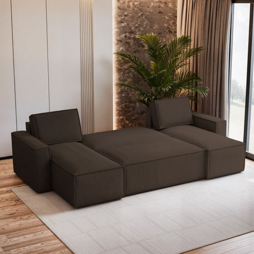 Canapé D'angle Pesano Marron En Velours Côtelé Avec Fonction De Couchage