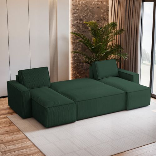 Canapé D'angle Pesano Vert En Velours Côtelé Avec Fonction De Couchage