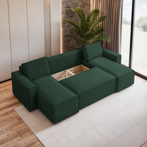 Canapé D'angle Pesano Vert En Velours Côtelé Avec Fonction De Couchage
