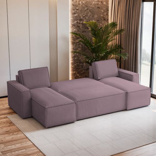 Canapé D'angle Pesano Violet En Velours Côtelé Avec Fonction De Couchage