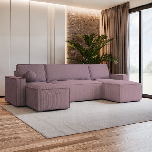 Canapé D'angle Pesano Violet En Velours Côtelé Avec Fonction De Couchage