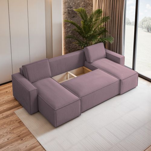 Canapé D'angle Pesano Violet En Velours Côtelé Avec Fonction De Couchage