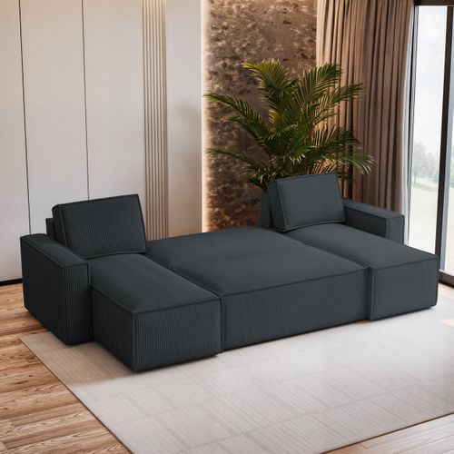 Canapé D'angle Pesano Gris En Velours Côtelé Avec Fonction De Couchage