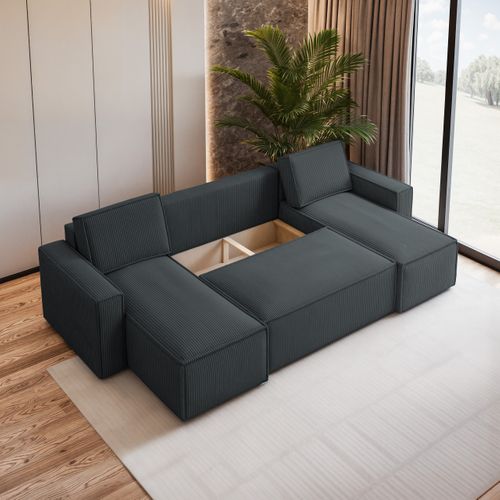 Canapé D'angle Pesano Gris En Velours Côtelé Avec Fonction De Couchage