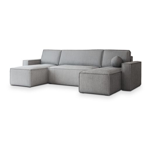 Canapé D'angle Pesano Gris Clair En Velours Côtelé Avec Fonction De Couchage