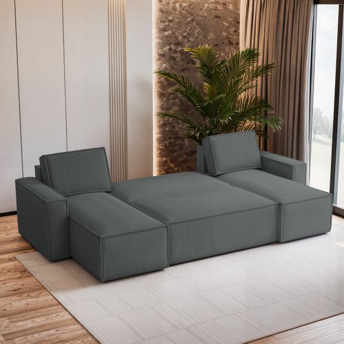 Canapé D'angle Pesano Gris En Velours Côtelé Avec Fonction De Couchage