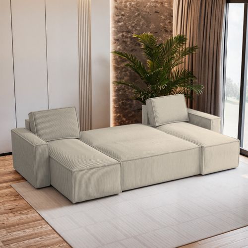 Canapé D'angle Pesano Crème En Velours Côtelé Avec Fonction De Couchage