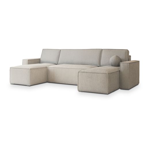 Canapé D'angle Pesano Crème En Velours Côtelé Avec Fonction De Couchage