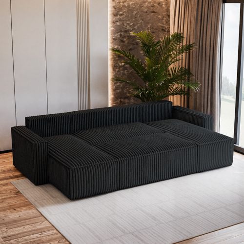 Canapé D'angle Pesano Noir En Velours Côtelé Avec Fonction De Couchage