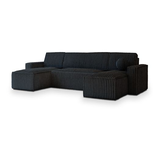 Canapé D'angle Pesano Noir En Velours Côtelé Avec Fonction De Couchage