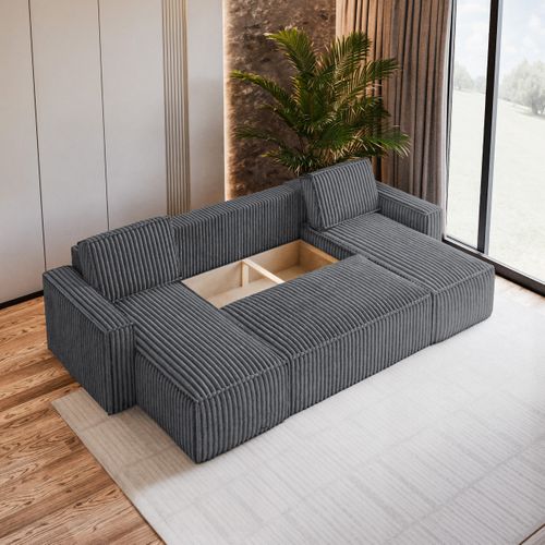 Canapé D'angle Pesano Gris En Velours Côtelé Avec Fonction De Couchage