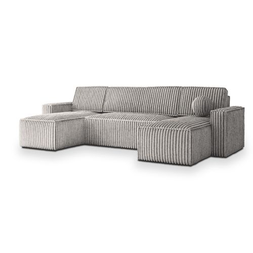 Canapé D'angle Pesano Gris Clair En Velours Côtelé Avec Fonction De Couchage