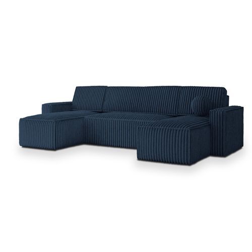 Canapé D'angle Pesano Bleu En Velours Côtelé Avec Fonction De Couchage