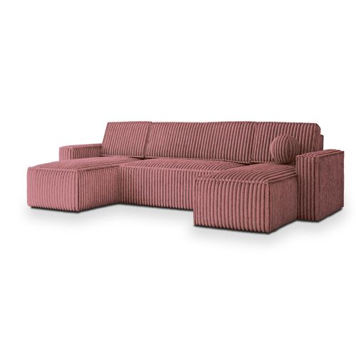 Canapé D'angle Pesano Rose En Velours Côtelé Avec Fonction De Couchage