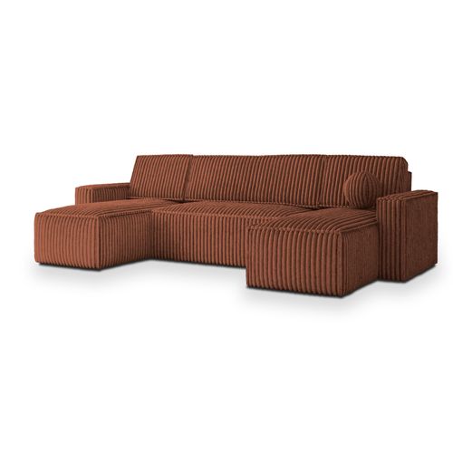 Canapé D'angle Pesano Marron En Velours Côtelé Avec Fonction De Couchage