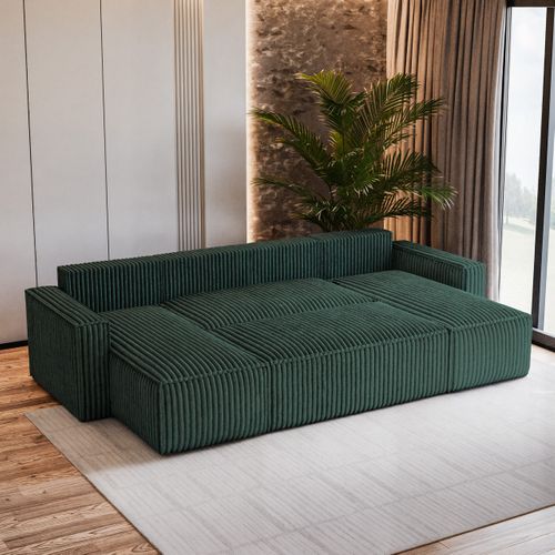 Canapé D'angle Pesano Vert Sapin En Velours Côtelé Avec Fonction De Couchage