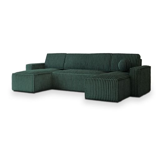 Canapé D'angle Pesano Vert Sapin En Velours Côtelé Avec Fonction De Couchage