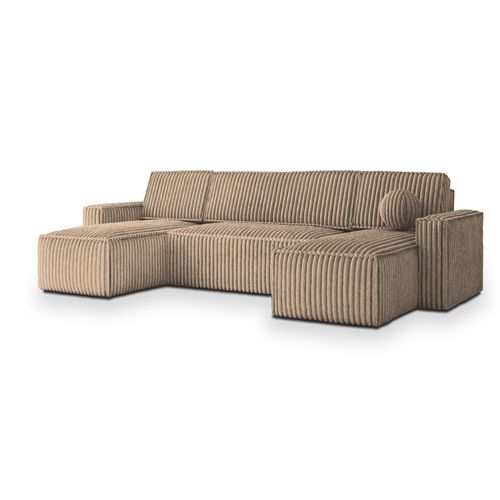Canapé D'angle Pesano Beige En Velours Côtelé Avec Fonction De Couchage