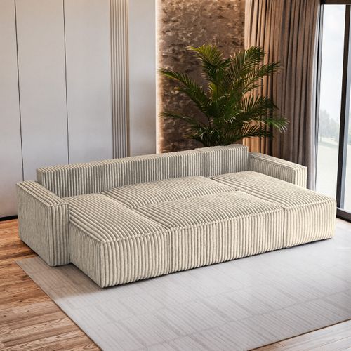 Canapé D'angle Pesano Crème En Velours Côtelé Avec Fonction De Couchage