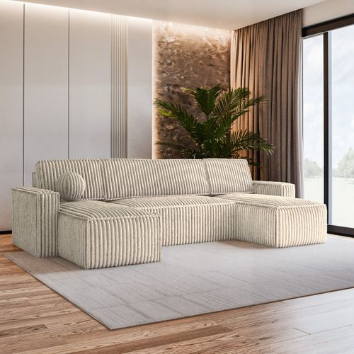 Canapé D'angle Pesano Crème En Velours Côtelé Avec Fonction De Couchage