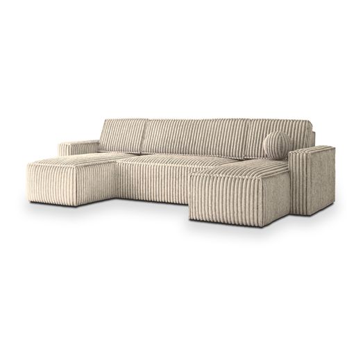 Canapé D'angle Pesano Crème En Velours Côtelé Avec Fonction De Couchage