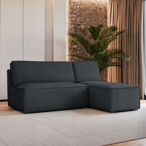 Canapé D'angle Briso Gris En Velours Côtelé Avec Fonction De Couchage