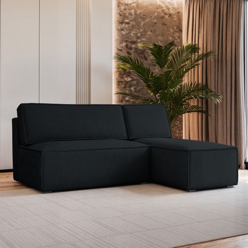 Canapé D'angle Briso Noir En Velours Côtelé Avec Fonction De Couchage