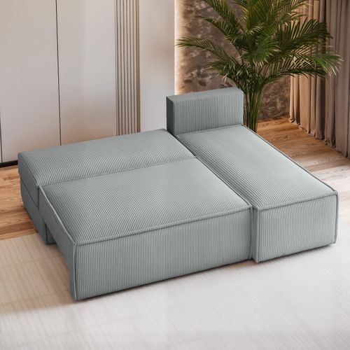 Canapé D'angle Briso Gris Clair En Velours Côtelé Avec Fonction De Couchage