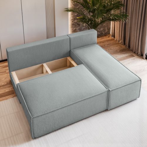 Canapé D'angle Briso Gris Clair En Velours Côtelé Avec Fonction De Couchage