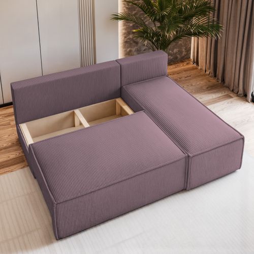 Canapé D'angle Briso Violet En Velours Côtelé Avec Fonction De Couchage
