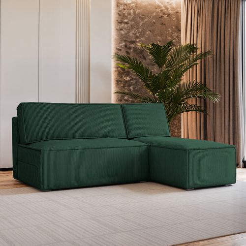 Canapé D'angle Briso Vert Sapin En Velours Côtelé Avec Fonction De Couchage