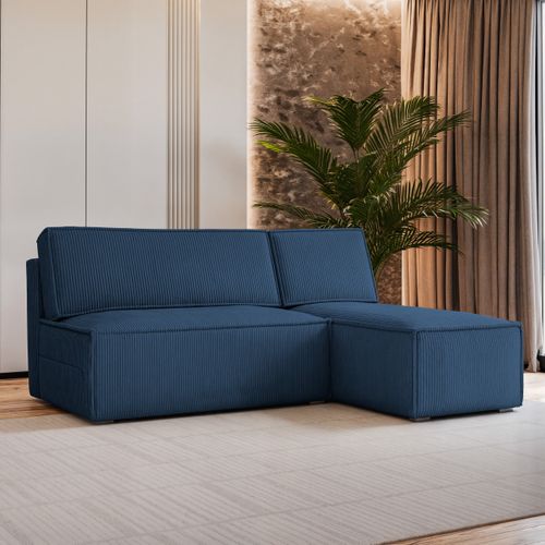 Canapé D'angle Briso Bleu En Velours Côtelé Avec Fonction De Couchage