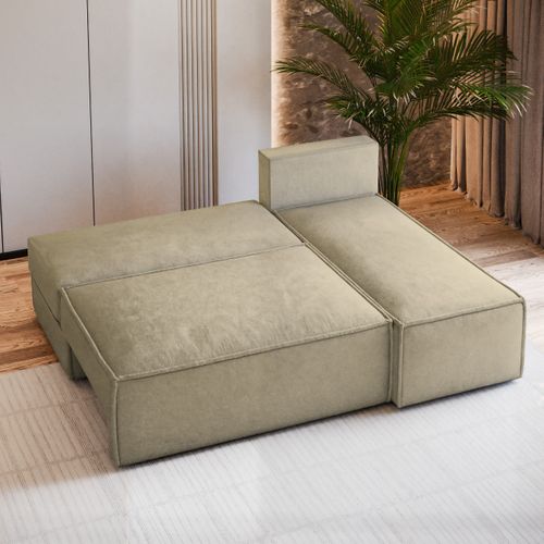 Canapé D'angle Briso Crème En Velours Avec Fonction De Couchage