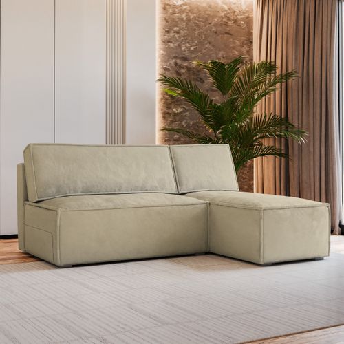 Canapé D'angle Briso Crème En Velours Avec Fonction De Couchage