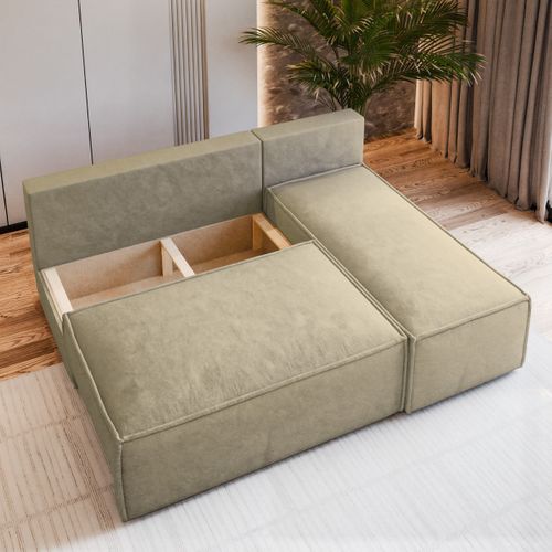 Canapé D'angle Briso Crème En Velours Avec Fonction De Couchage